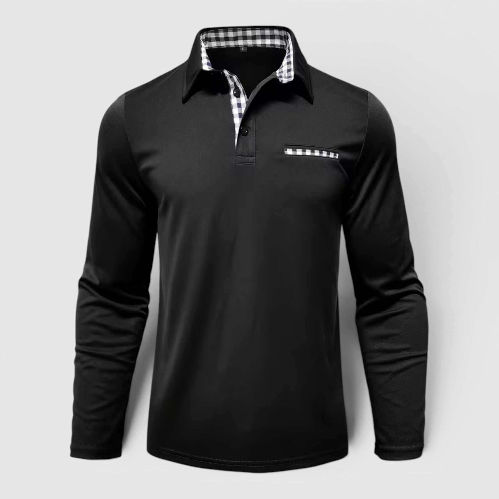Ellmont London | Men's Polo Longsleeve V-Neck Sweater Quick-Dry Plaid Shirt