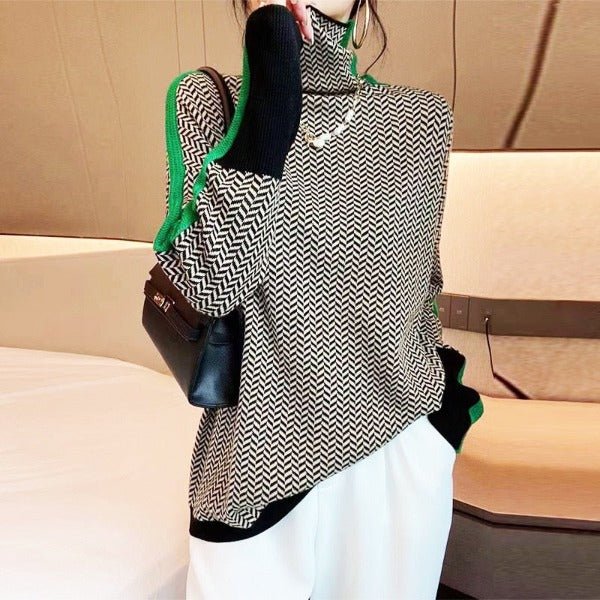 Amelia | Modern Striped High-Neck Sweater