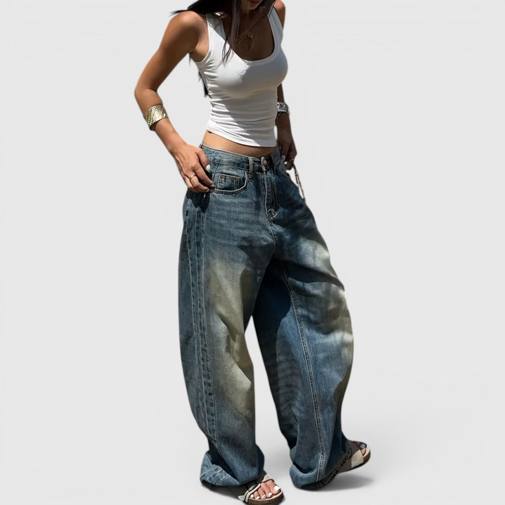 Ellmont London | Women's Oversized Baggy Jeans Straight Leg Casual Floor Length Pants