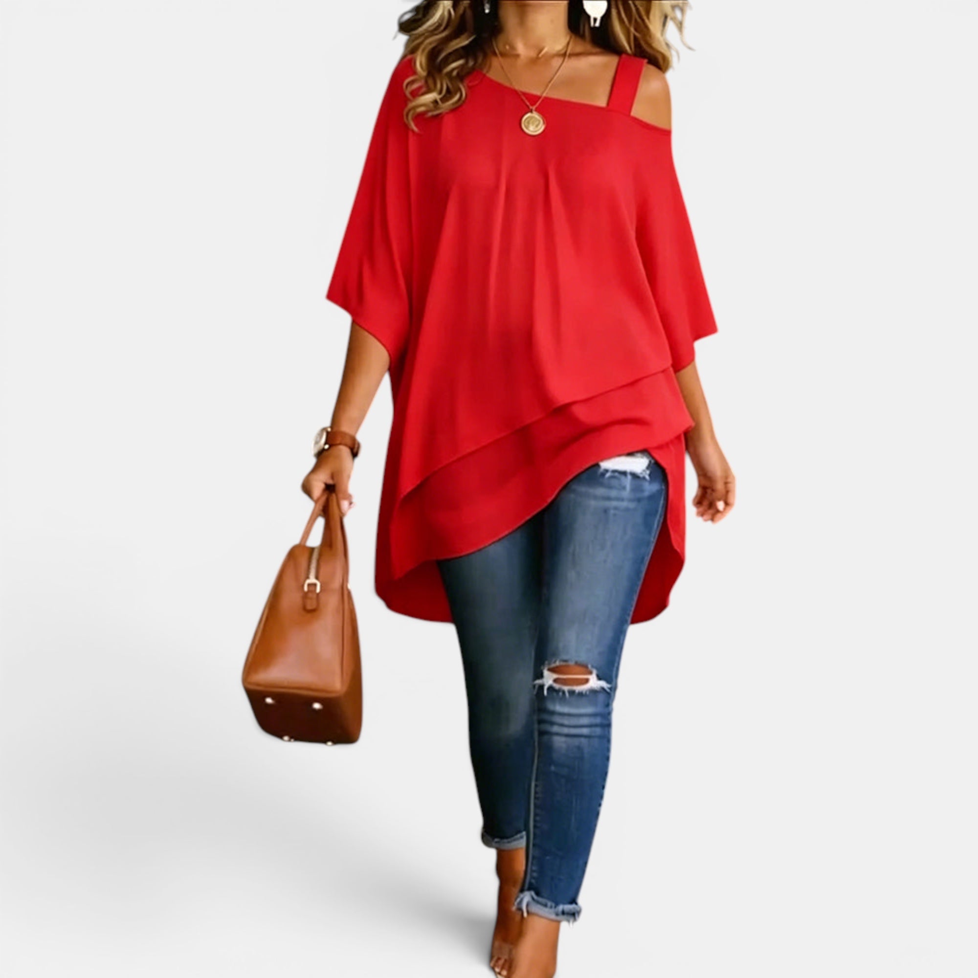 Ellmont London | Women's Cold Shoulder Asymmetric Tunic Top