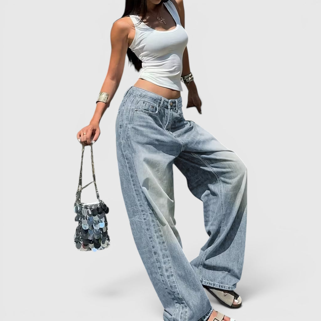 Ellmont London | Women's Oversized Baggy Jeans Straight Leg Casual Floor Length Pants