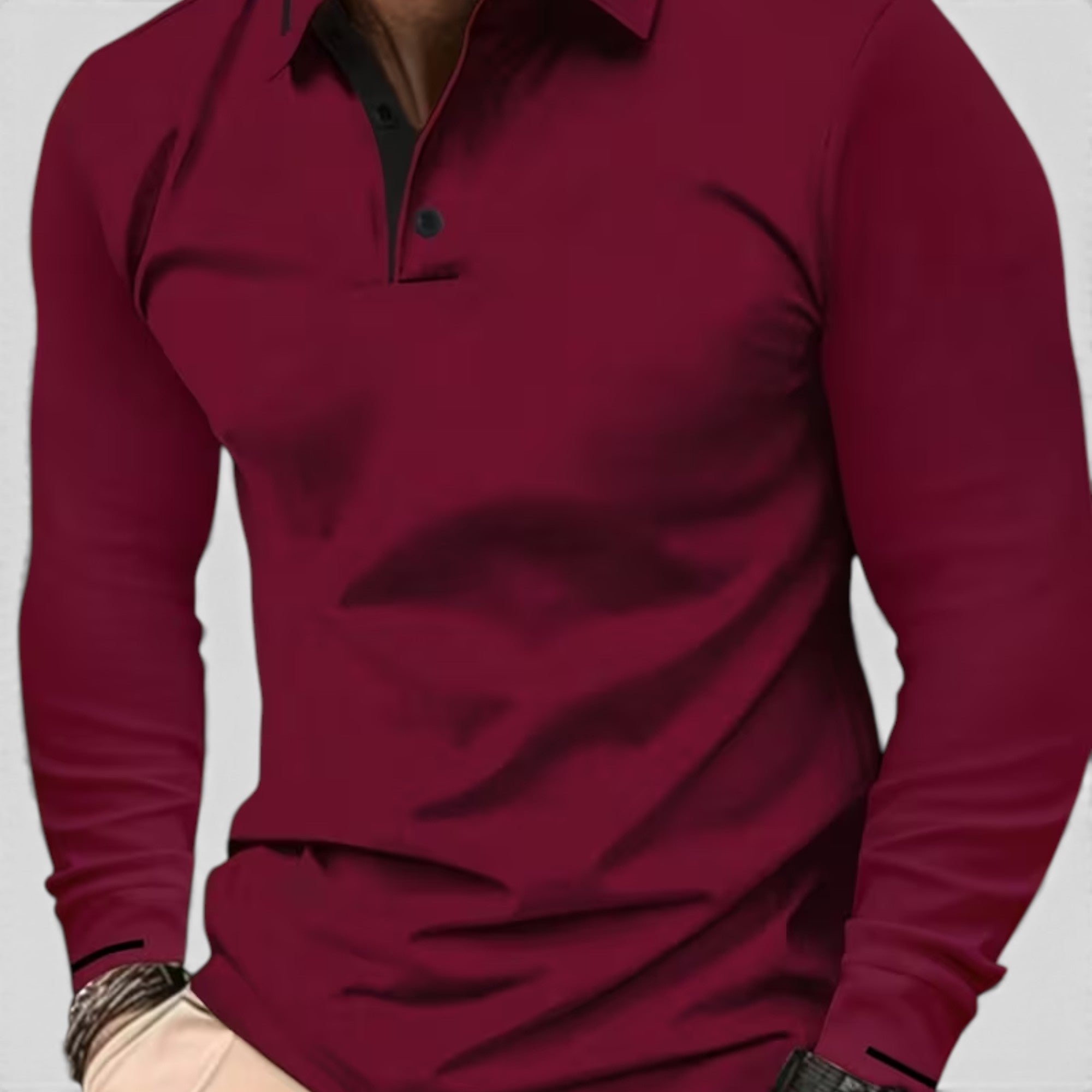 Isaac | Men's Casual Polo Shirt Long Sleeve Rib-Knit Everyday Wear