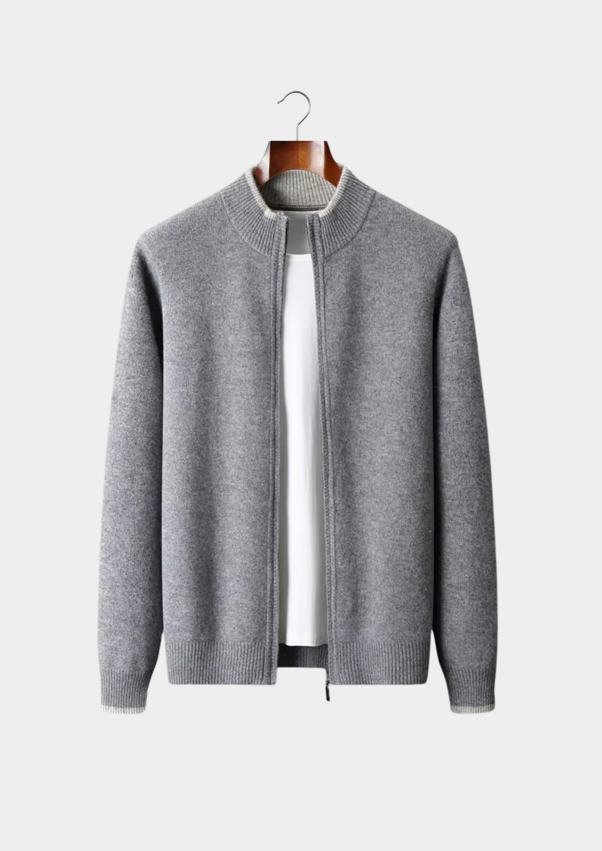Extra-Fine Merino Wool Two-Tone Zip Cardigan
