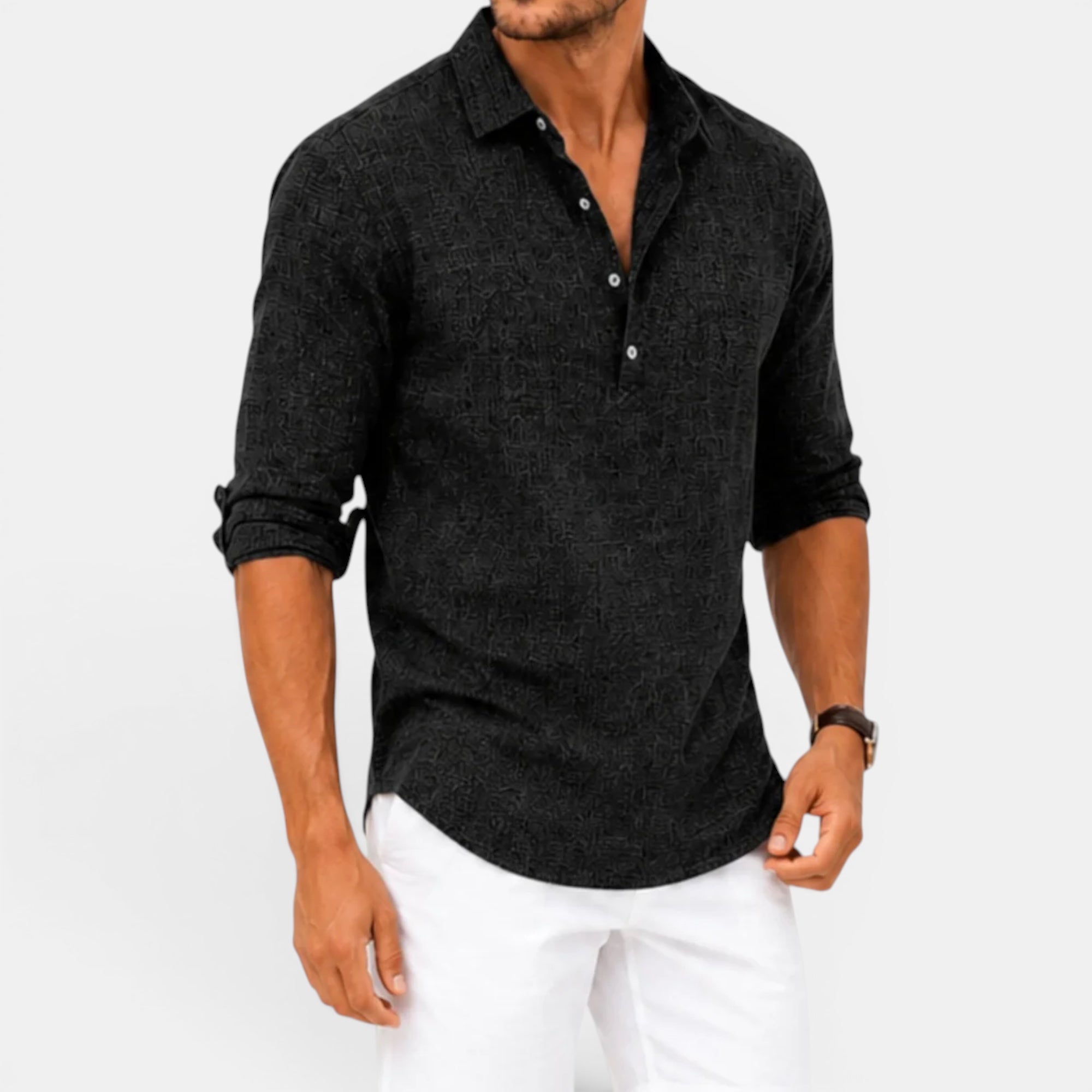 Ellmont London | Men's Relaxed Fit Casual Linen Summer Shirt with Popover Neckline