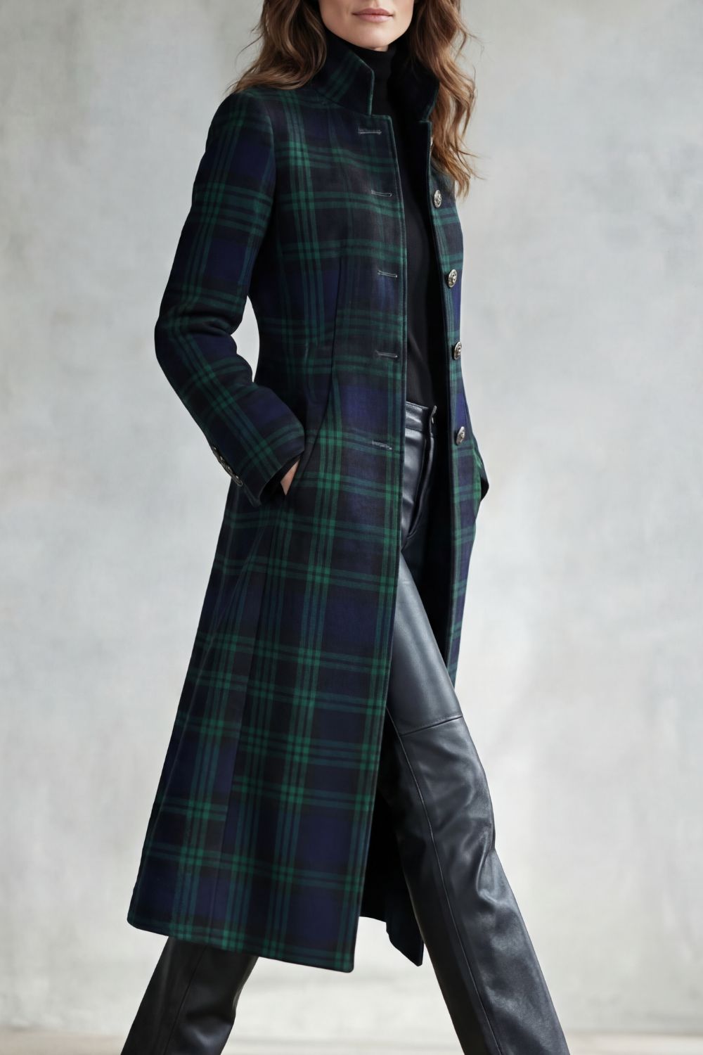 Women's Highland Check Wool Blend Coat