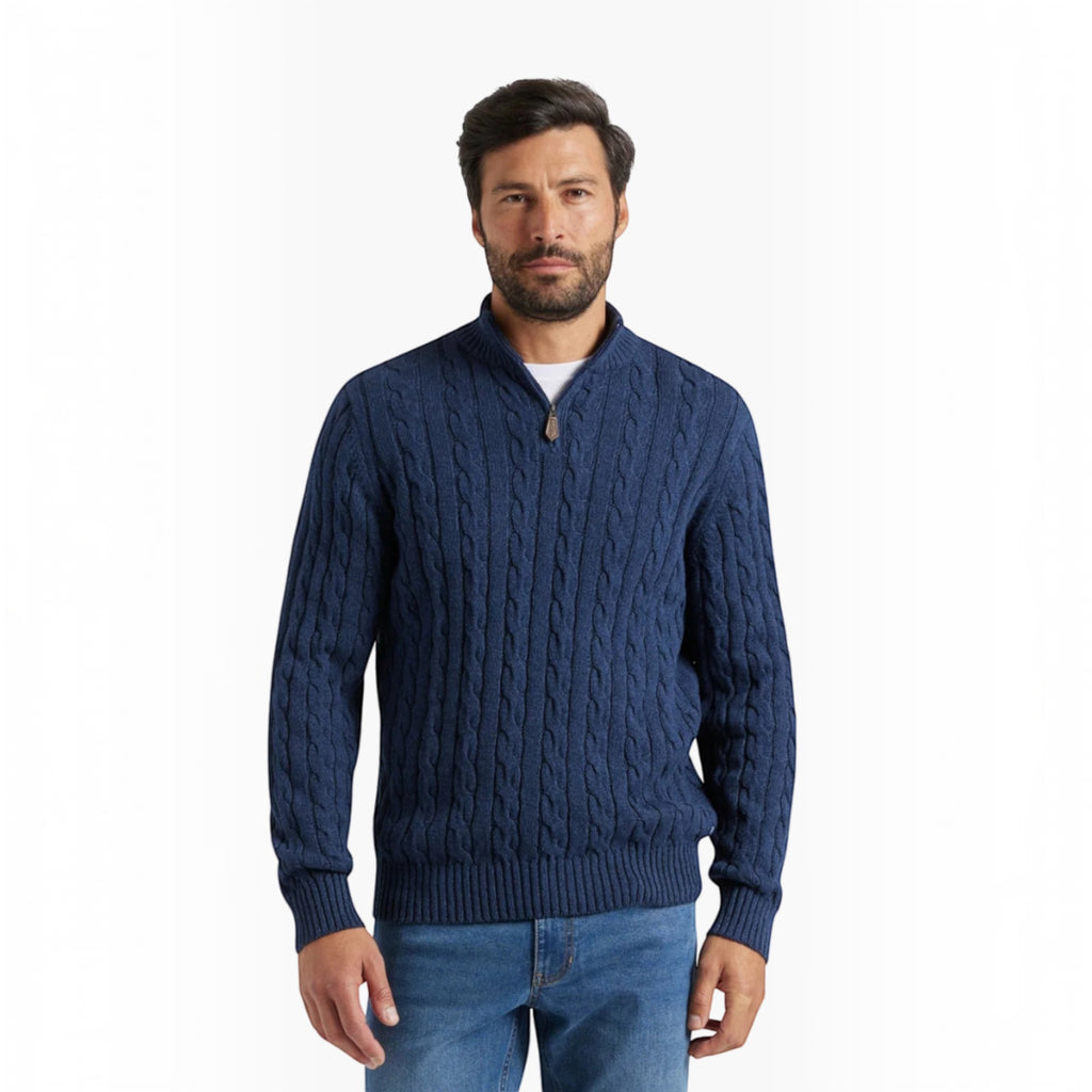 Ellmont London | Men's Cotton Cable Knit Sweater Half Zip Classic Fit
