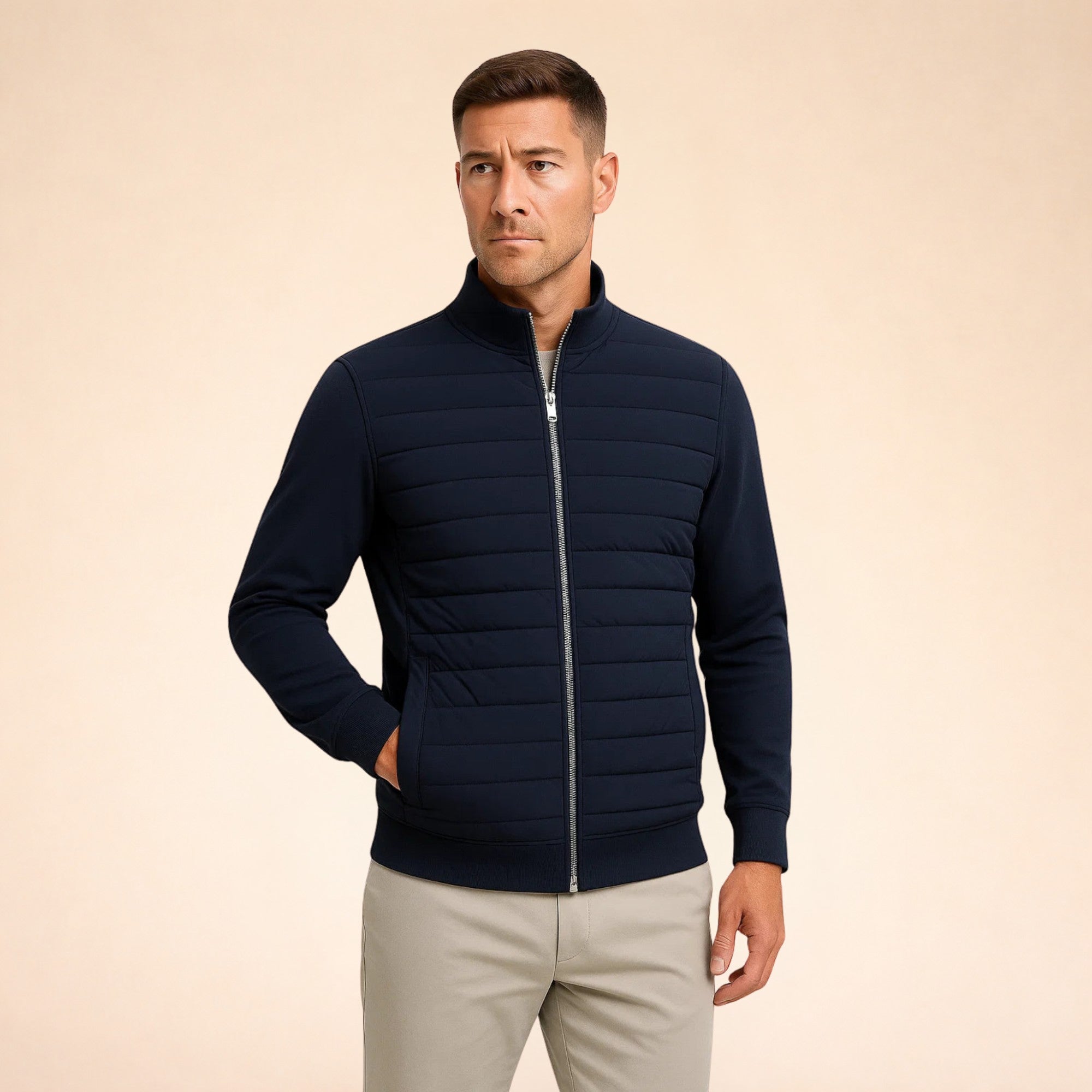 Ellmont London | Men's Warm Quilted Jacket with Stretch Knit Sleeves
