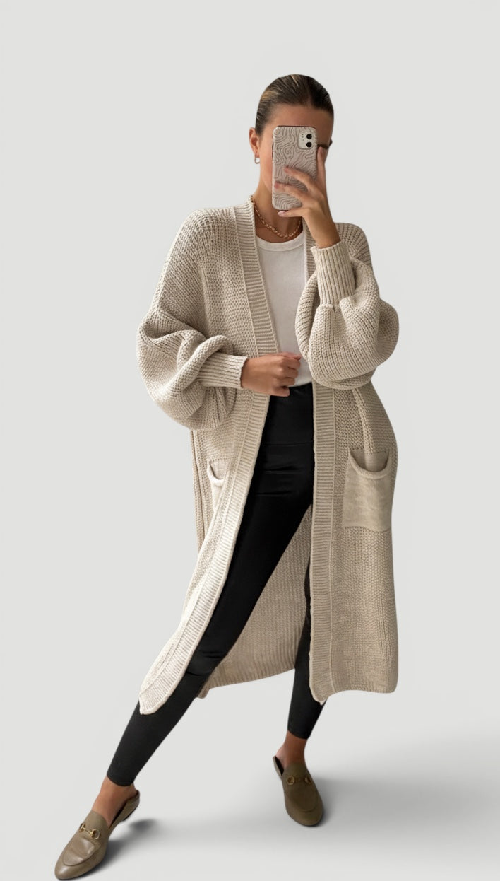 Ellmont London | Women’s Soft Knit Longline Bell Sleeve Layering Cardigan