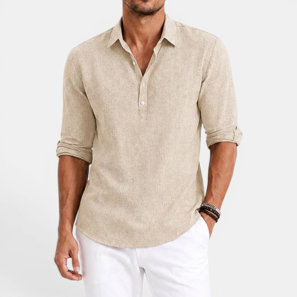 Ellmont London | Men's Relaxed Fit Casual Linen Summer Shirt with Popover Neckline