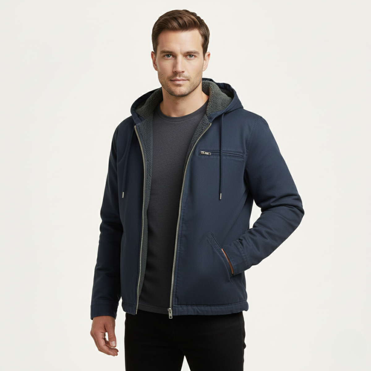 Men's Fleece Lined Hooded Jacket – Retro Full-Zip