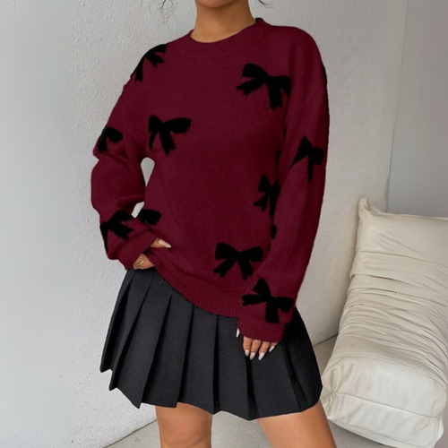 Autumn | Comfy Bow Print Pullover Sweater