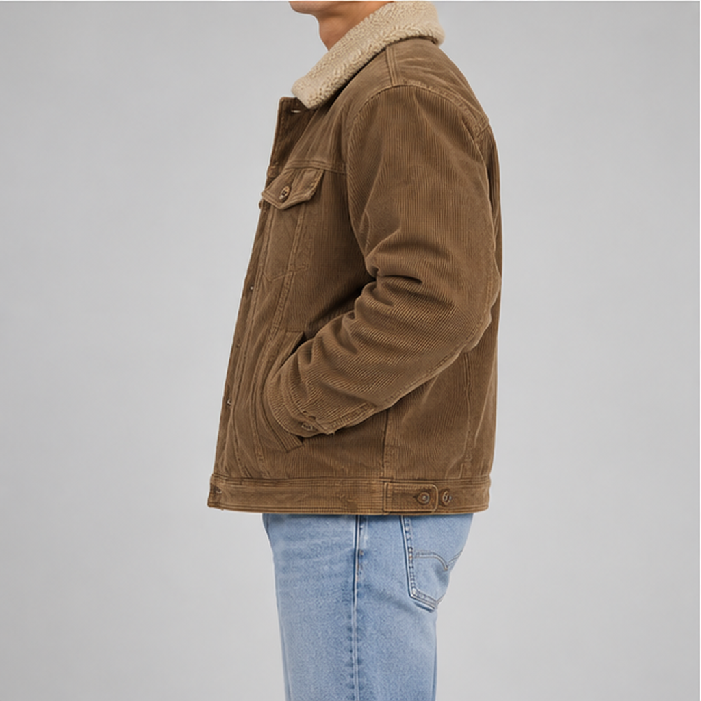 Men’s Corduroy Jacket – Borg Lined Trucker Jacket with Button Fastening