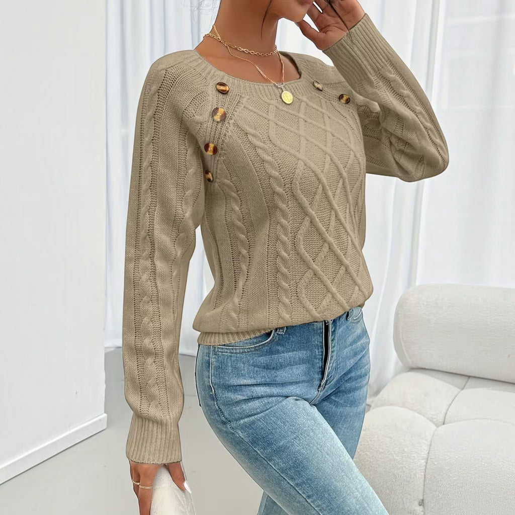 Ellmont London | Women's Soft Knit Sweater Pullover with Button Detail