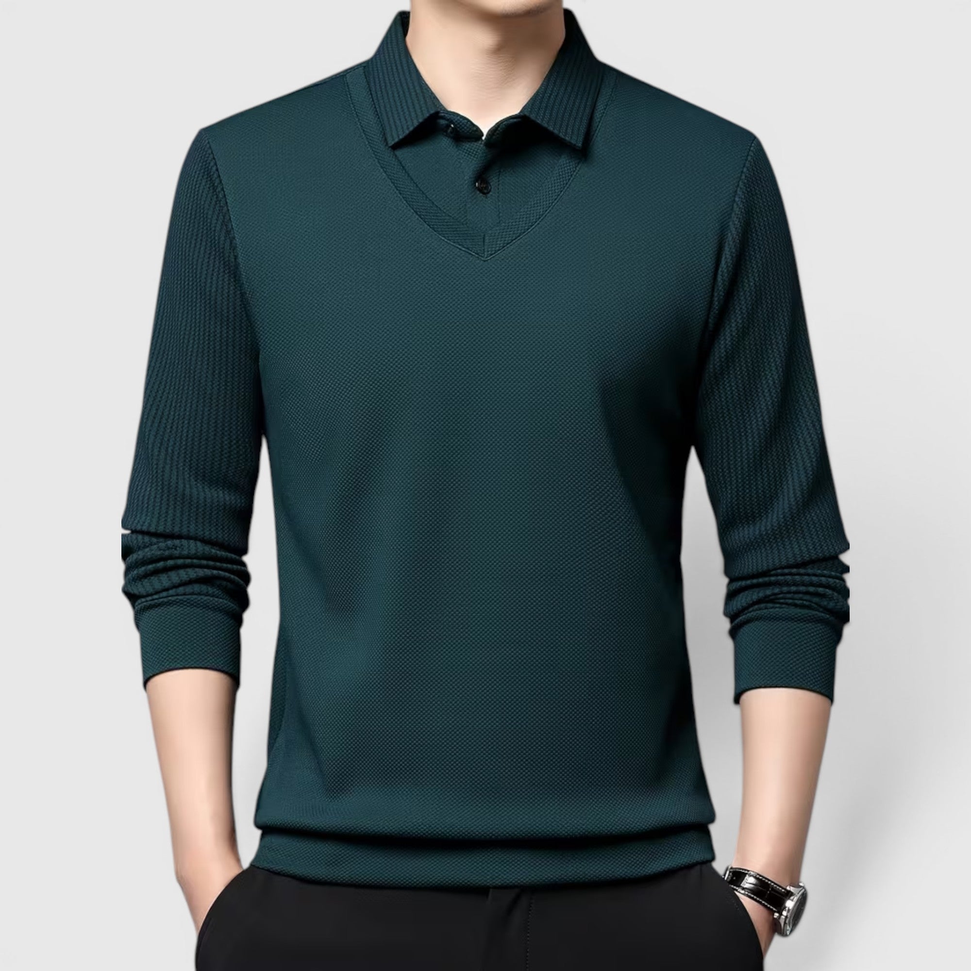 Connor | Men's V-Neck Sweater Faux Two-Piece Polo Shirt for Everyday Wear