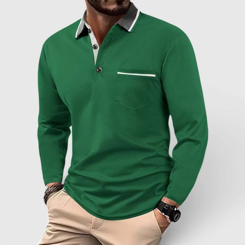 Ellmont London | Men's Long Sleeve Polo Shirt Contrast Collar Regular Fit Button Up