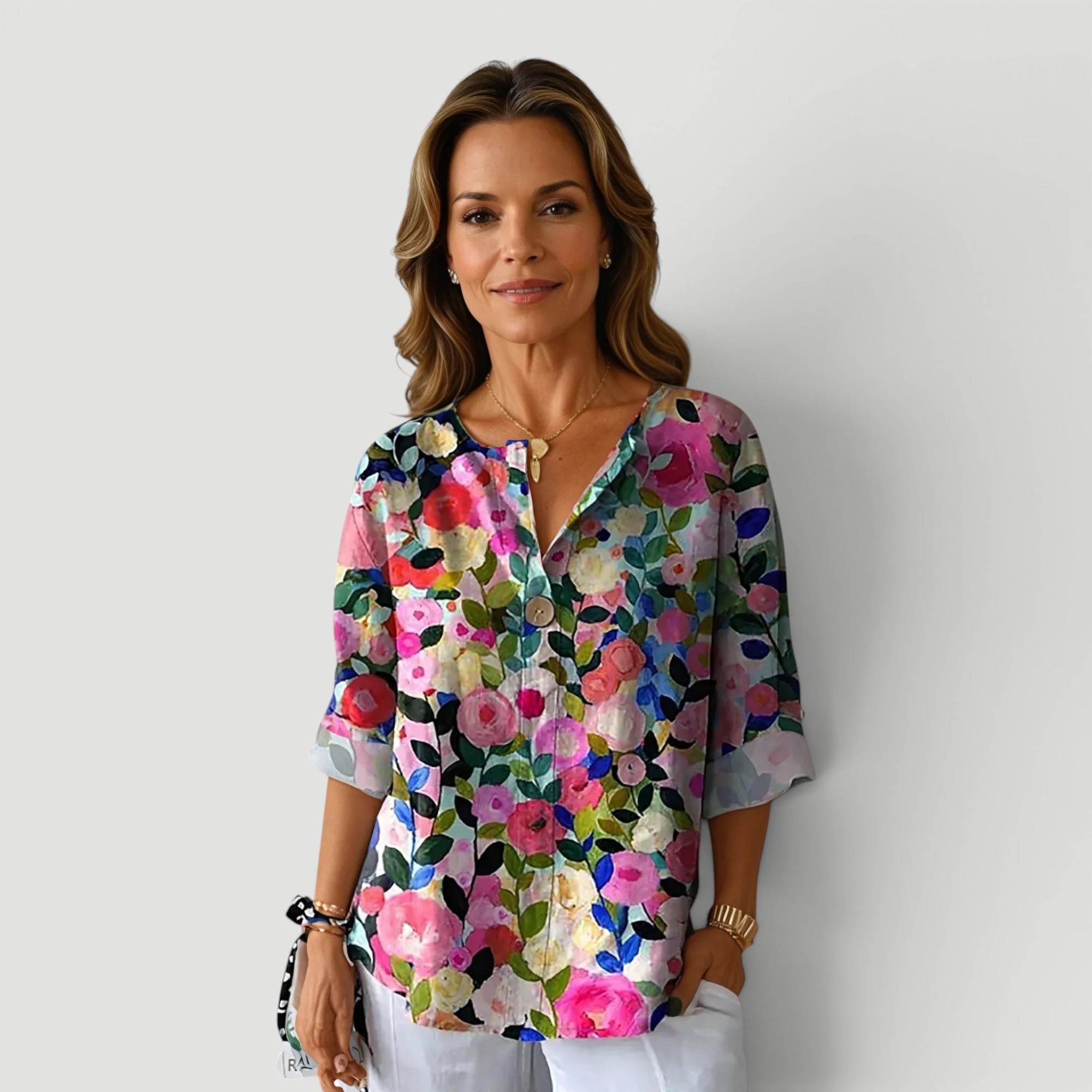 Ellmont London | Women’s Comfortable 3/4 Sleeve Floral Button Blouse