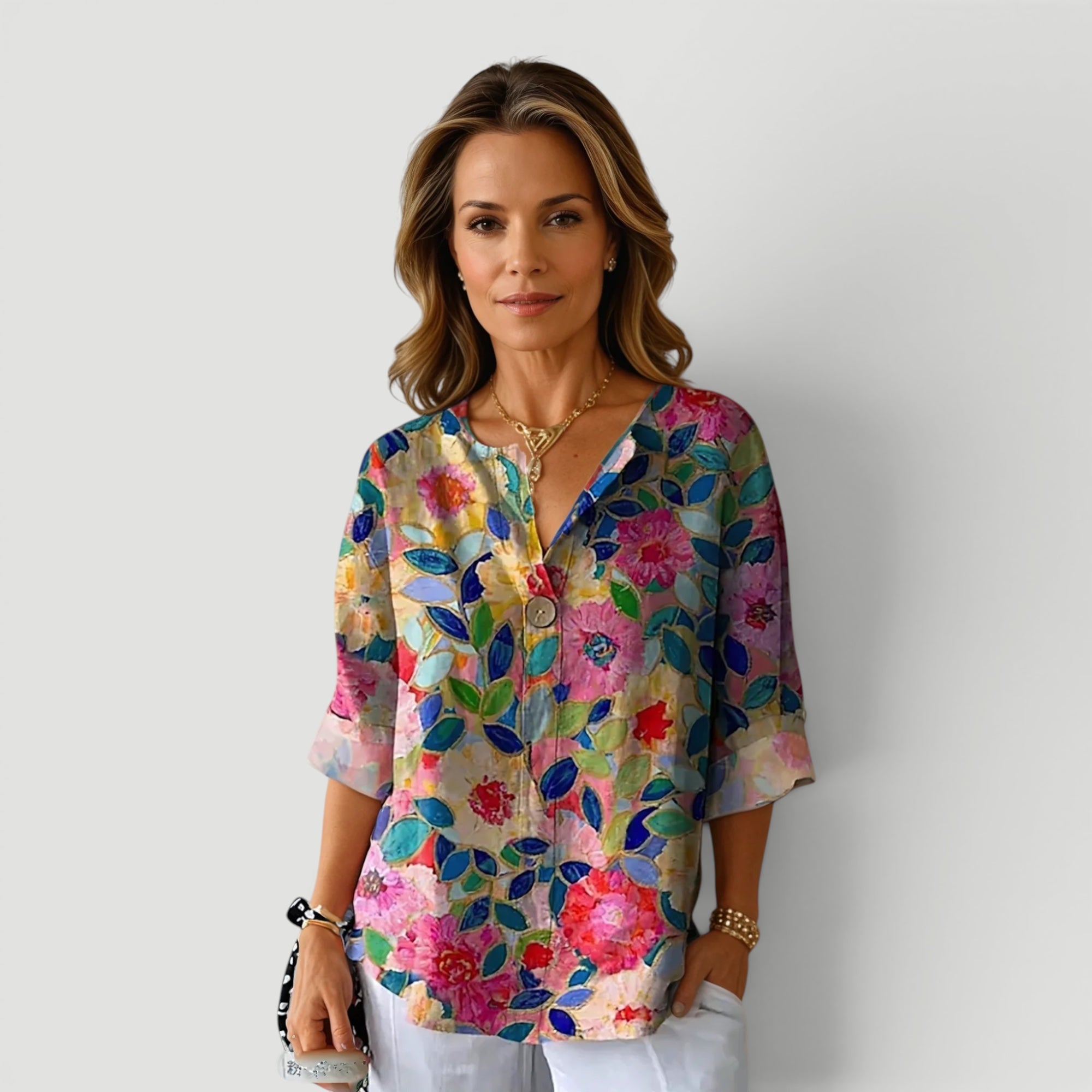 Ellmont London | Women’s Comfortable 3/4 Sleeve Floral Button Blouse
