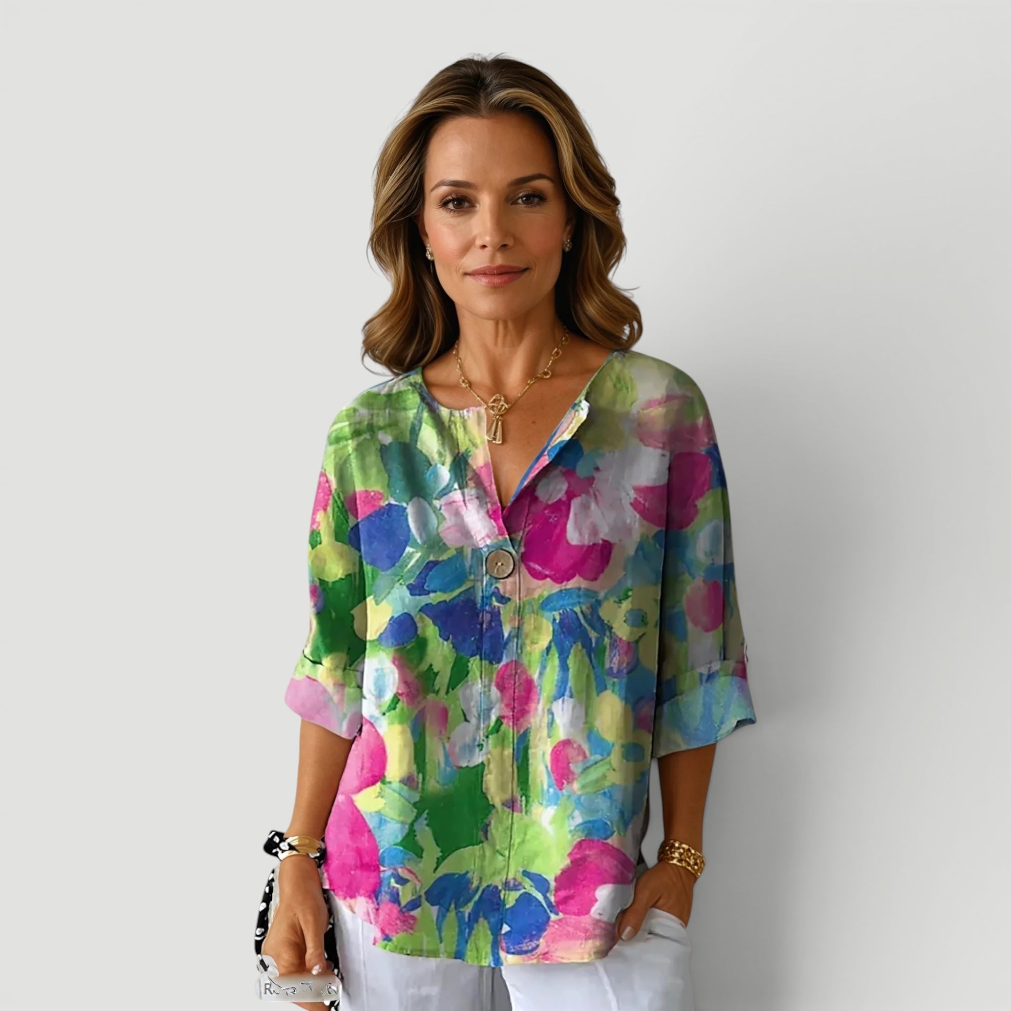 Ellmont London | Women’s Comfortable 3/4 Sleeve Floral Button Blouse