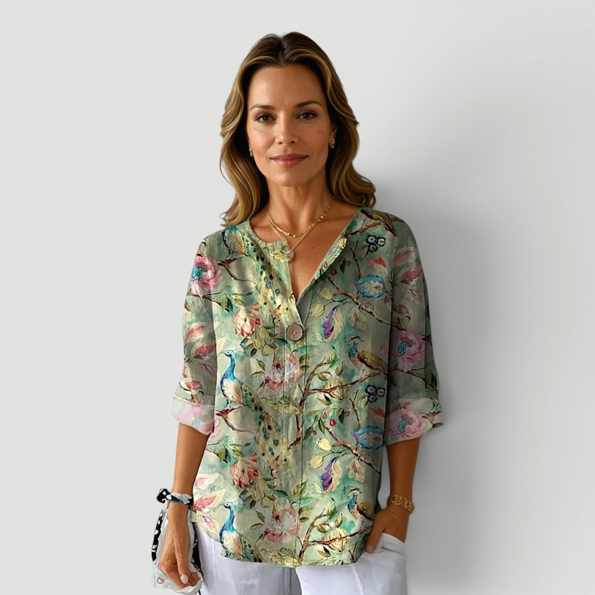 Ellmont London | Women’s Comfortable 3/4 Sleeve Floral Button Blouse