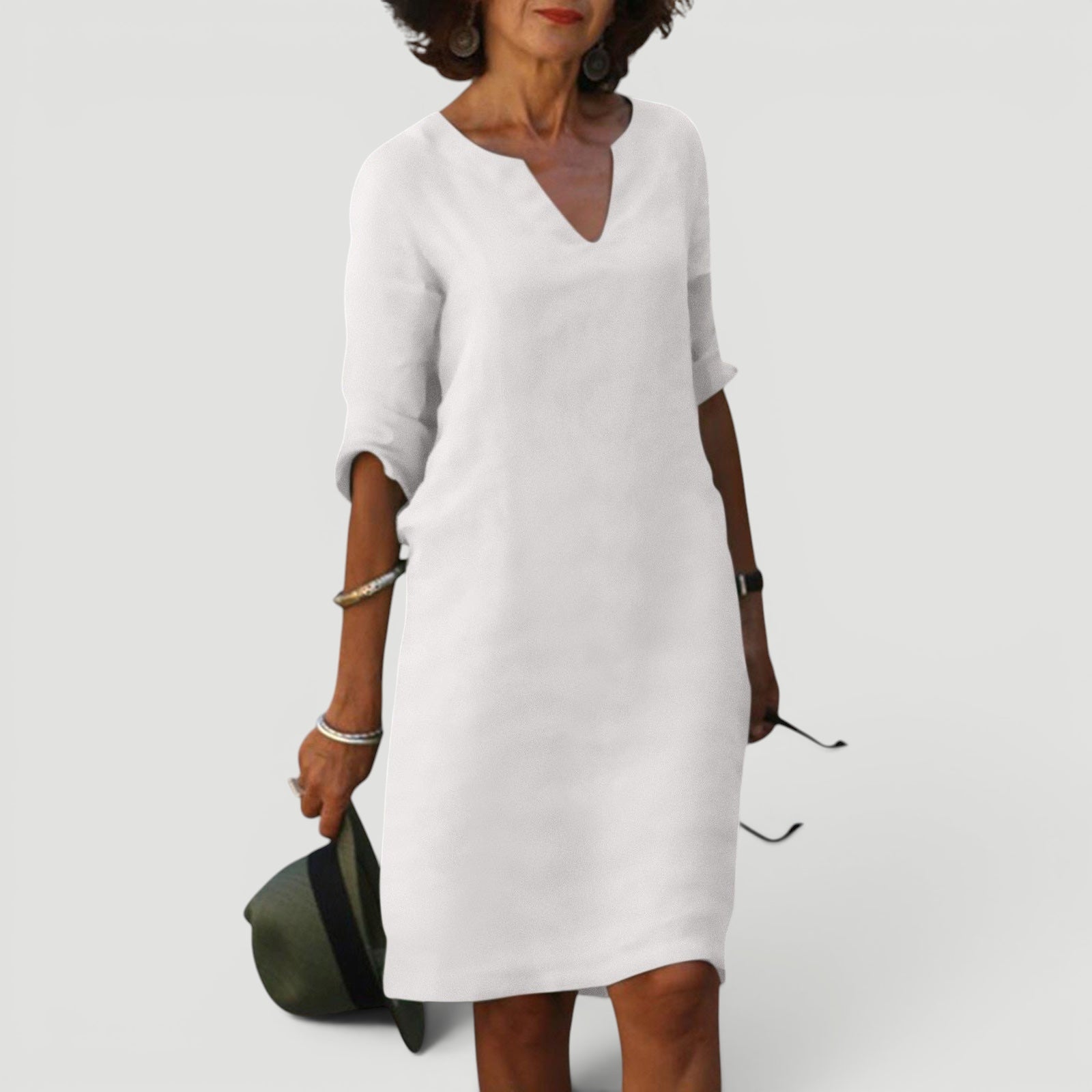 Ellmont London | Women’s Lightweight 3/4 Sleeve Casual Easy Fit V-Neck Midi Dress