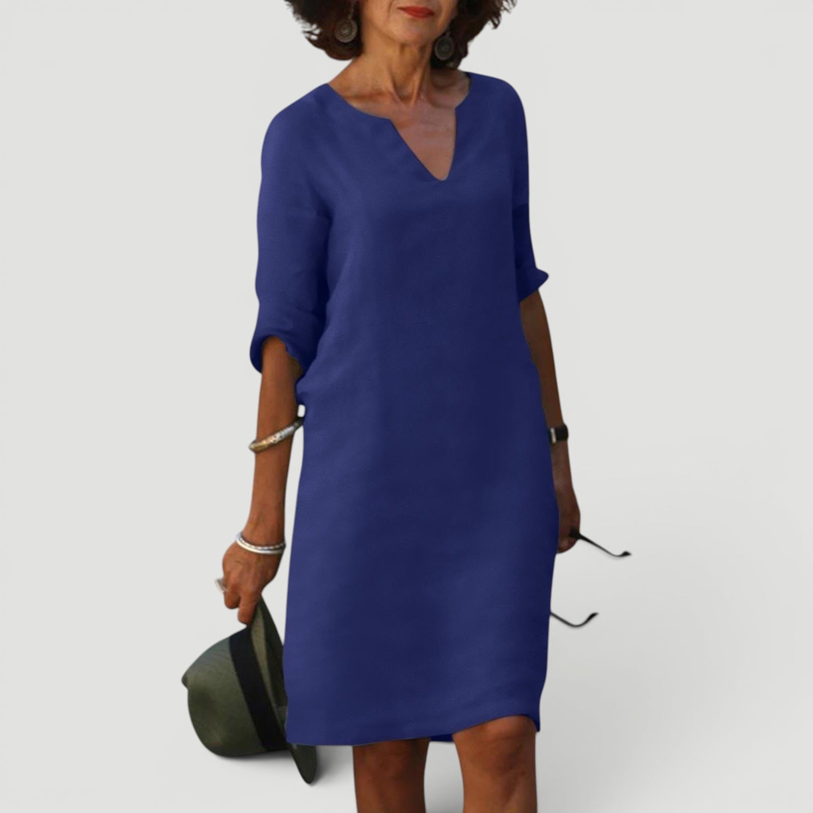 Ellmont London | Women’s Lightweight 3/4 Sleeve Casual Easy Fit V-Neck Midi Dress