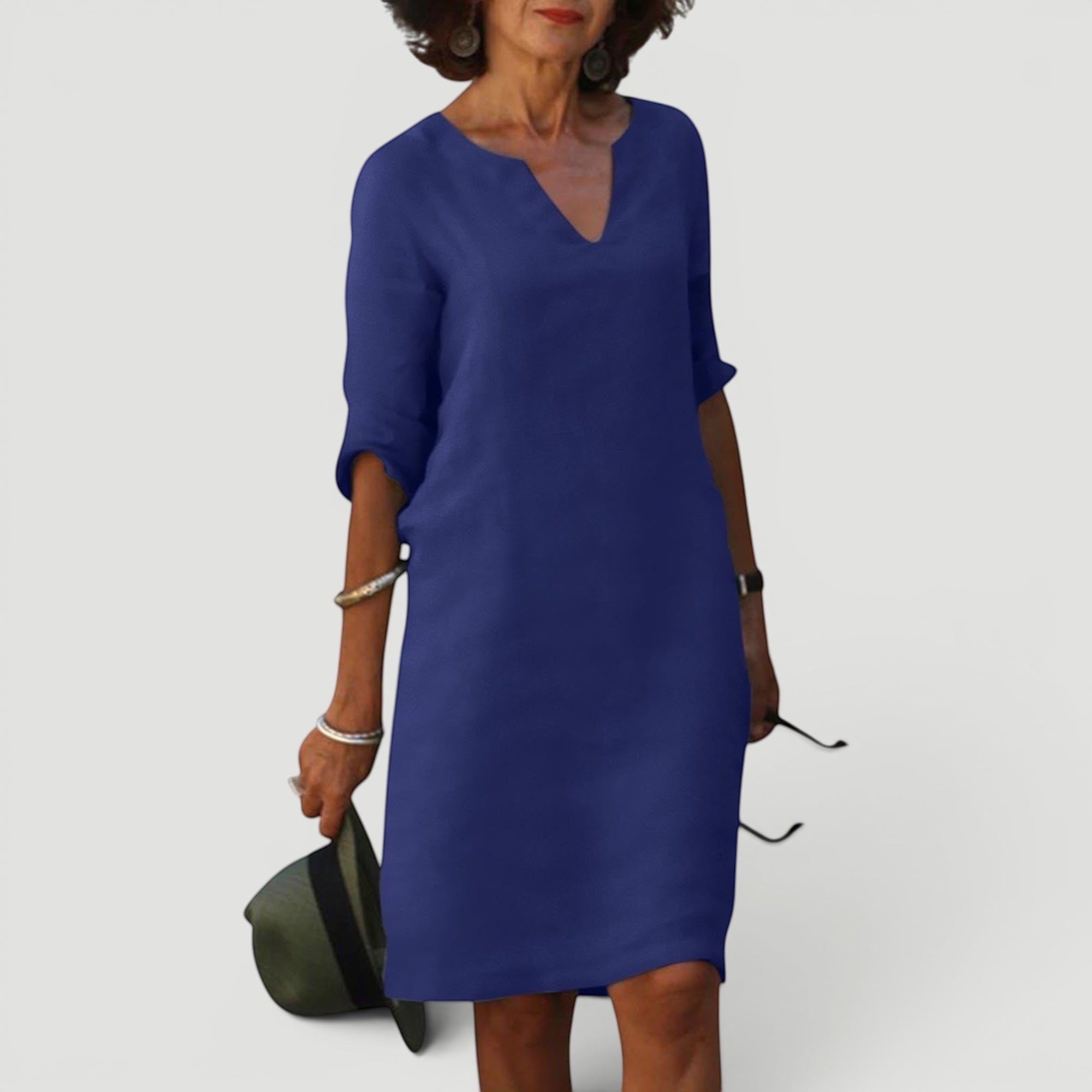 Ellmont London | Women’s Lightweight 3/4 Sleeve Casual Easy Fit V-Neck Midi Dress