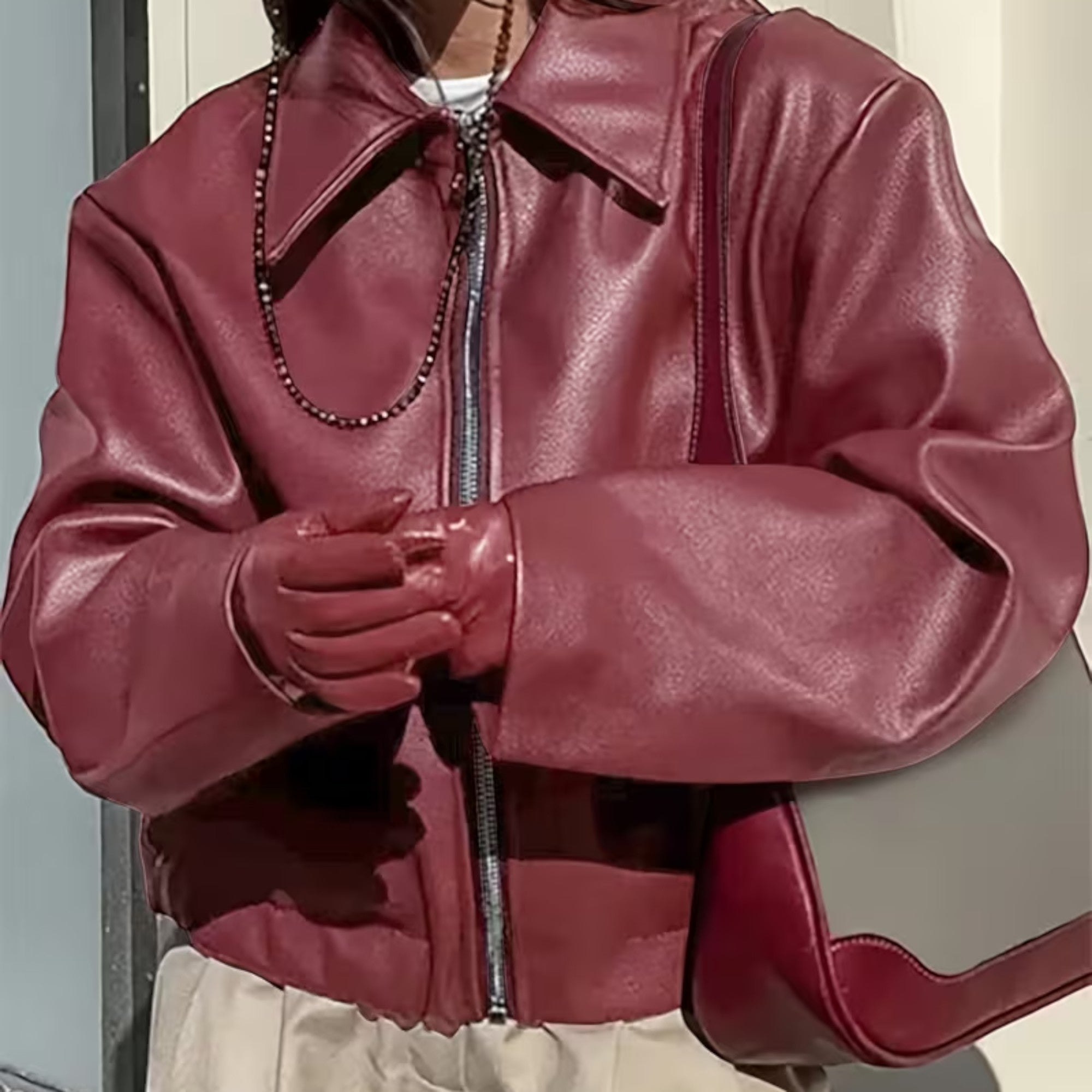 Ellmont London | Leather Jacket Women's Casual Moto Jacket with Lapel Collar
