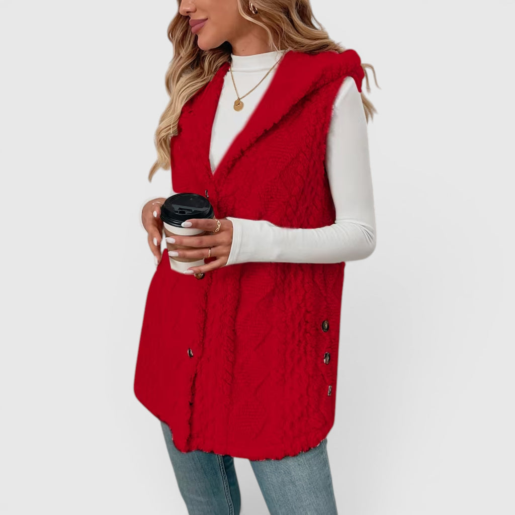Ellmont London | Women's Warm Vest Button Front Hooded Outerwear