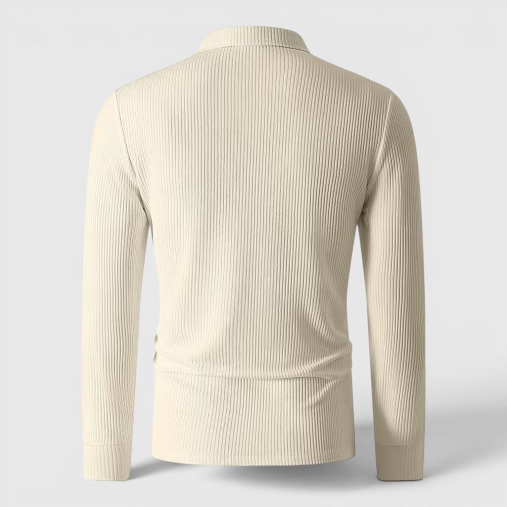 Jonah | Men's Zip Up Polo Shirt Long Sleeve Ribbed Knit Casual Top