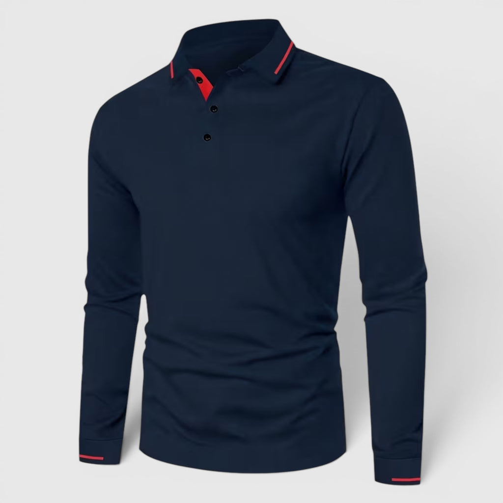 Isaac | Men's Casual Polo Shirt Long Sleeve Rib-Knit Everyday Wear