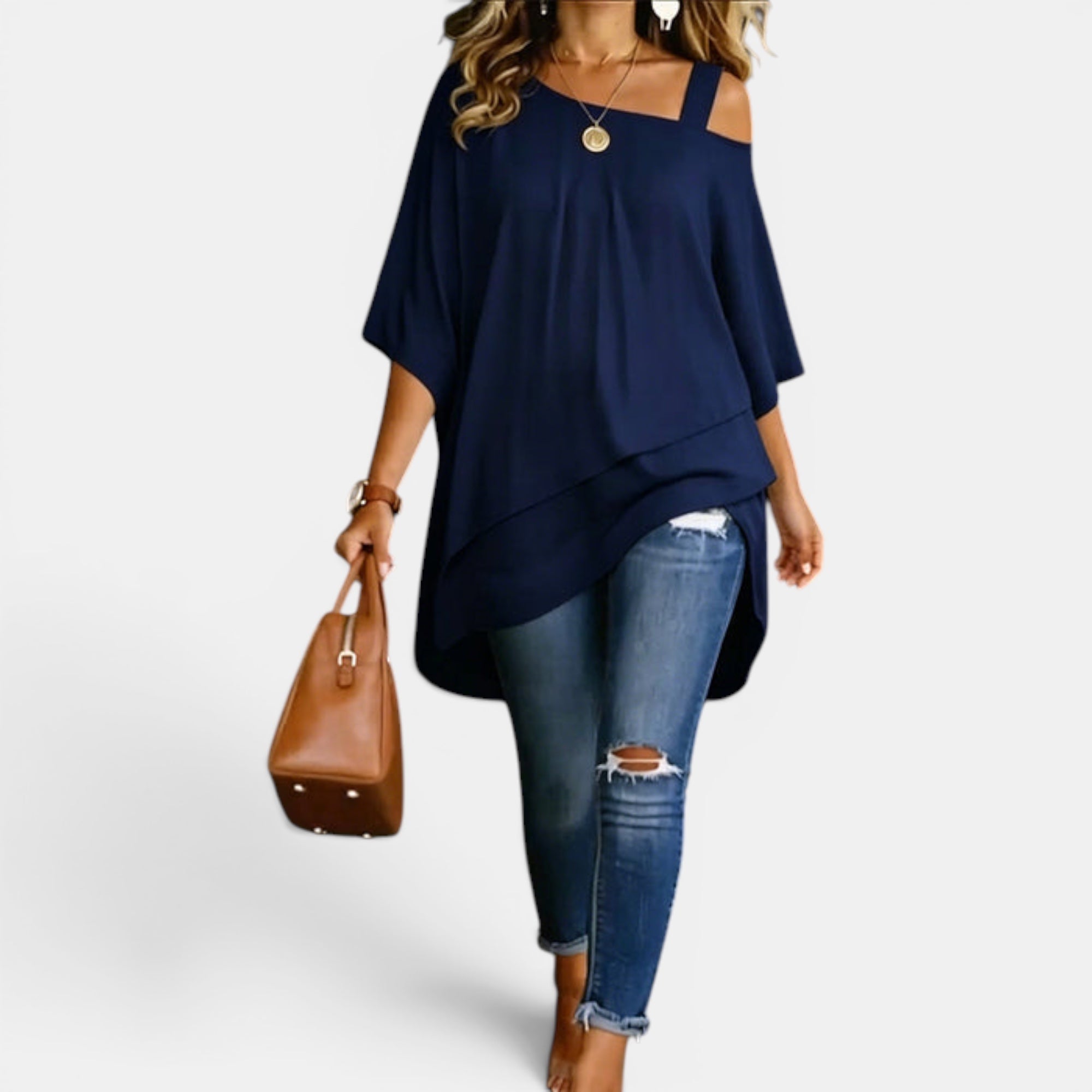 Ellmont London | Women's Cold Shoulder Asymmetric Tunic Top