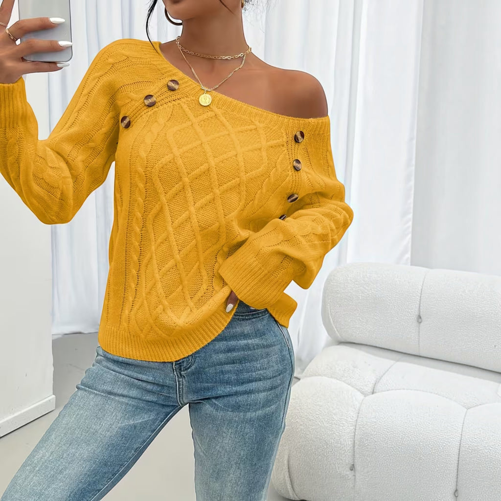 Ellmont London | Women's Soft Knit Sweater Pullover with Button Detail