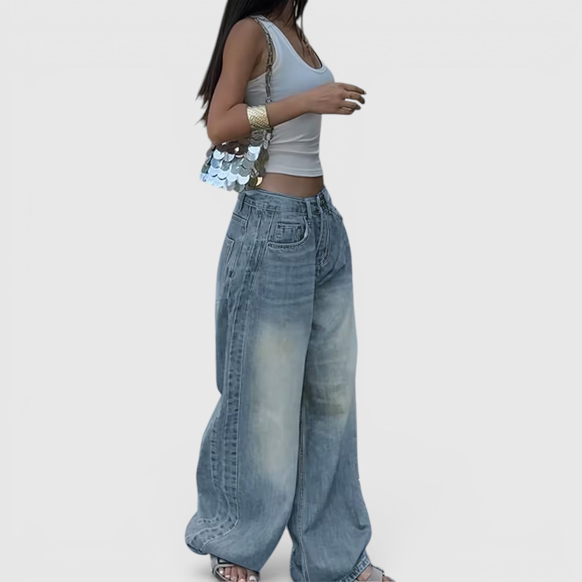 Ellmont London | Women's Oversized Baggy Jeans Straight Leg Casual Floor Length Pants