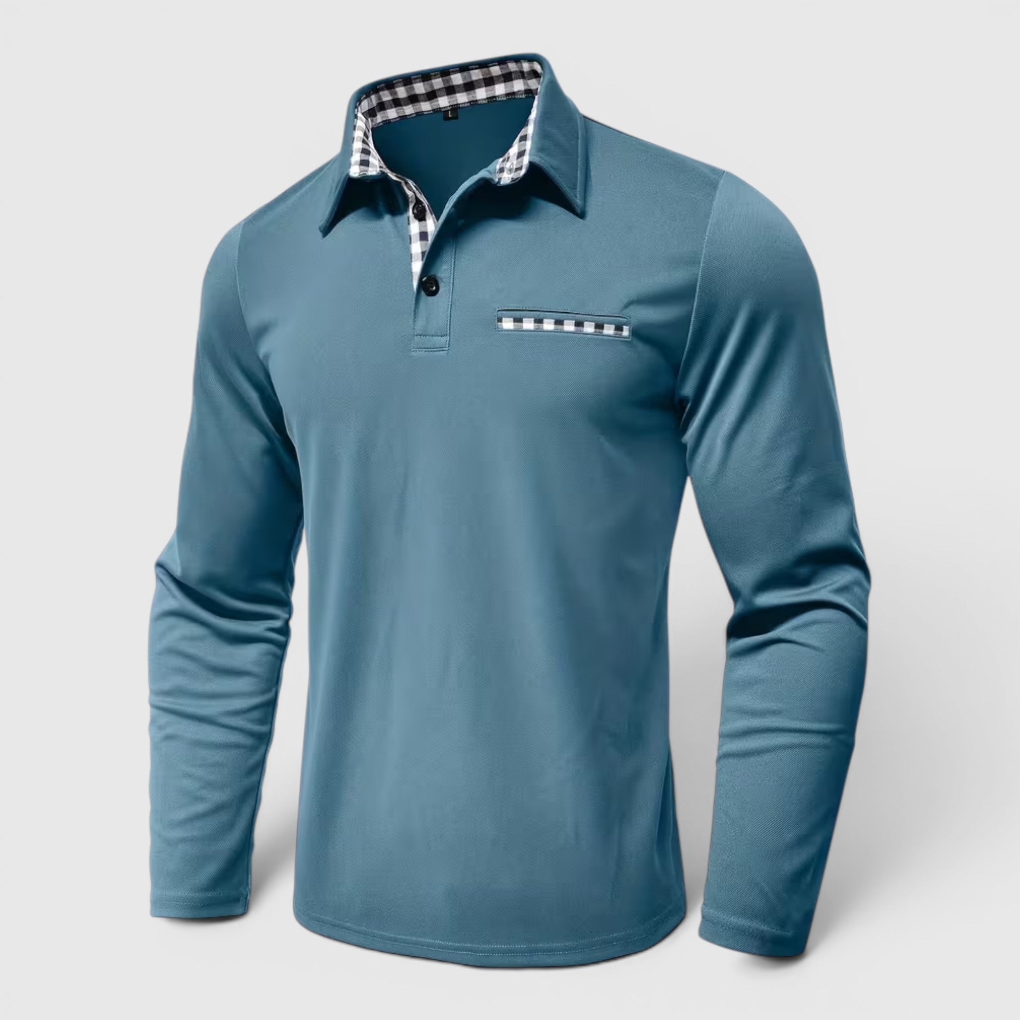 Ellmont London | Men's Polo Longsleeve V-Neck Sweater Quick-Dry Plaid Shirt