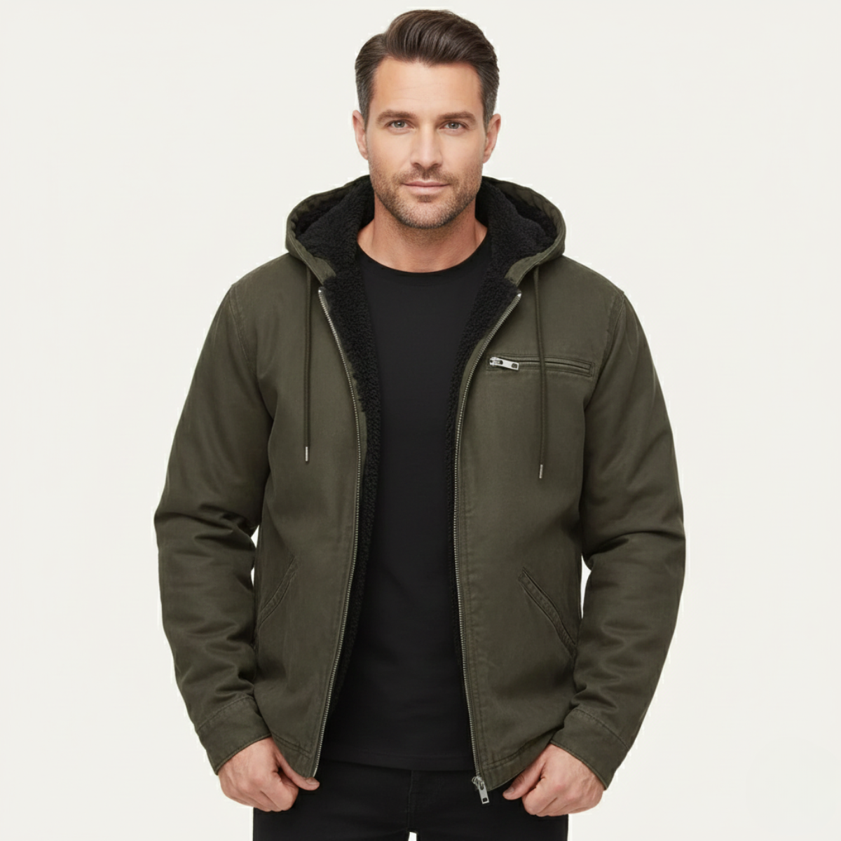 Men's Fleece Lined Hooded Jacket – Retro Full-Zip