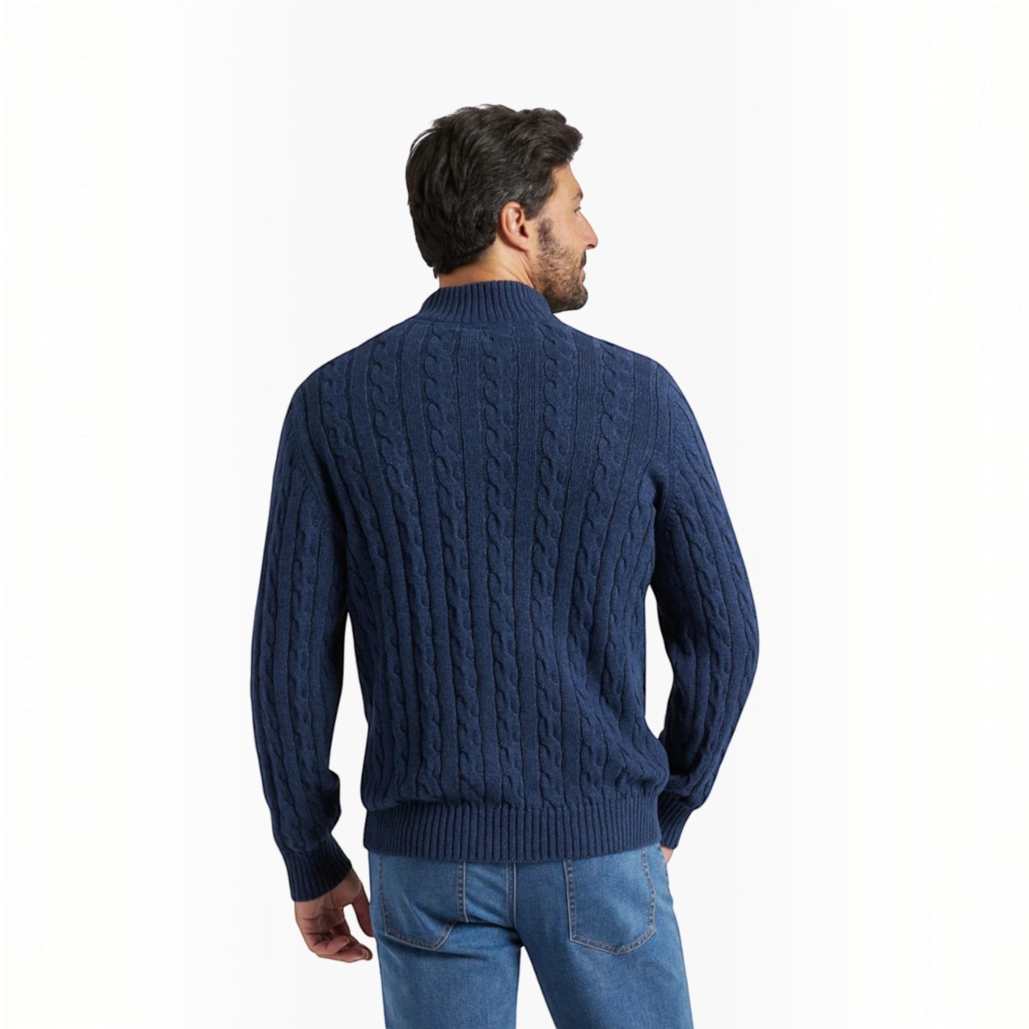 Ellmont London | Men's Cotton Cable Knit Sweater Half Zip Classic Fit
