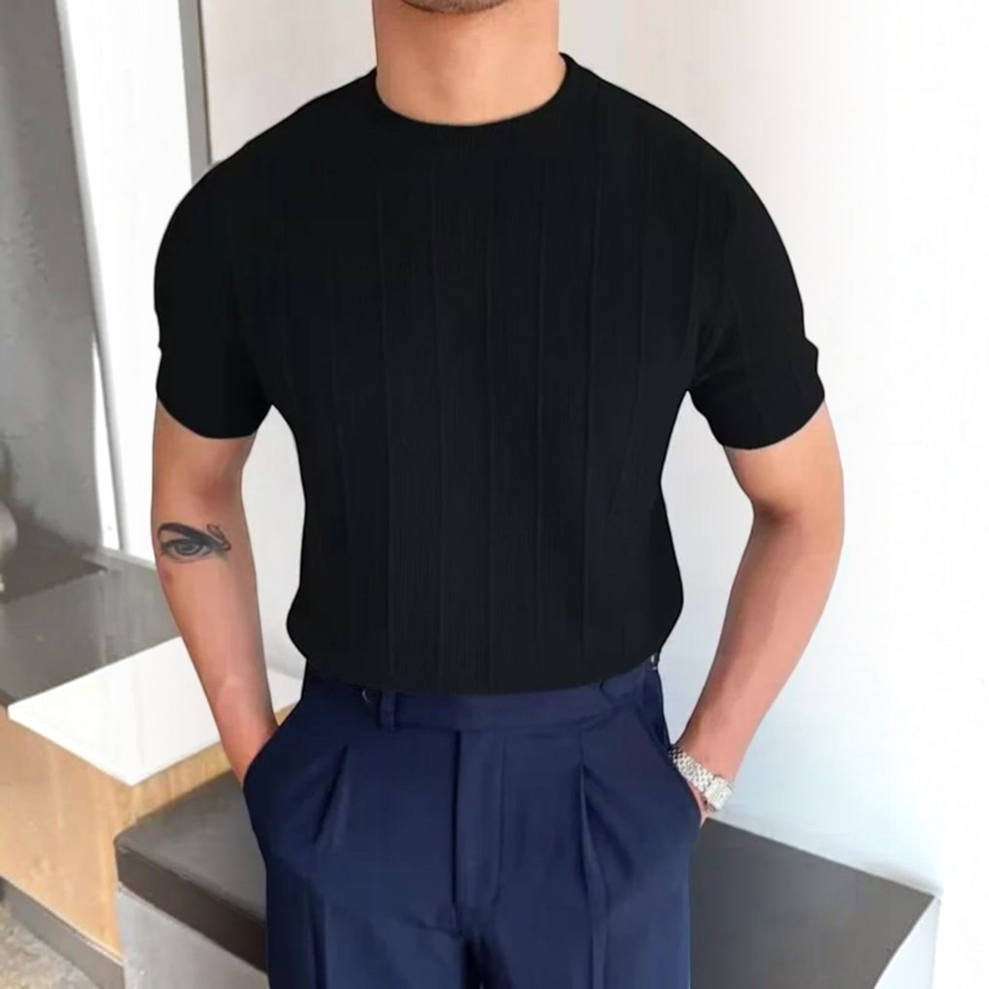 Ellmont London | Men's Breathable Ribbed T-Shirt – Lightweight Linen Blend