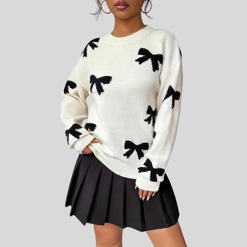 Autumn | Comfy Bow Print Pullover Sweater