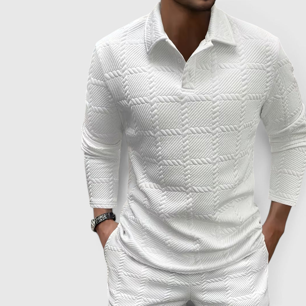 Lewis | Men's Textured Polo Shirt Casual Knit Long Sleeve for Daily Wear