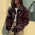 Ellmont London | Leather Jacket Women's Casual Moto Jacket with Lapel Collar