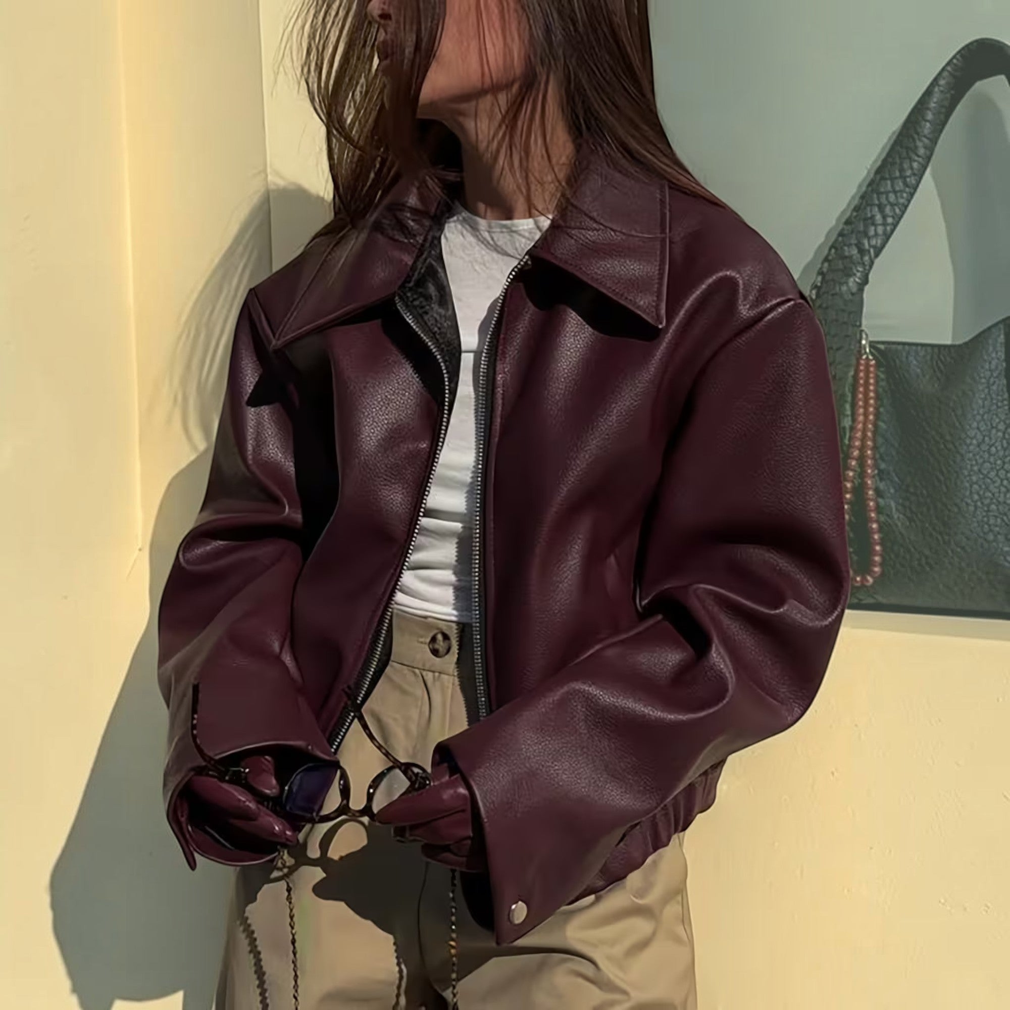 Ellmont London | Leather Jacket Women's Casual Moto Jacket with Lapel Collar