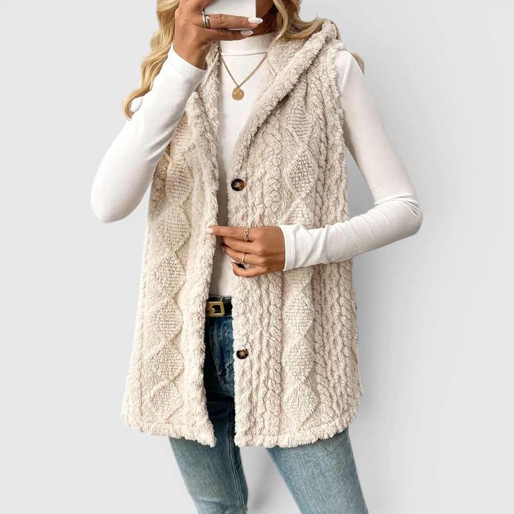 Ellmont London | Women's Warm Vest Button Front Hooded Outerwear