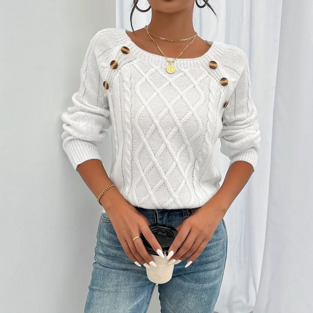 Ellmont London | Women's Soft Knit Sweater Pullover with Button Detail