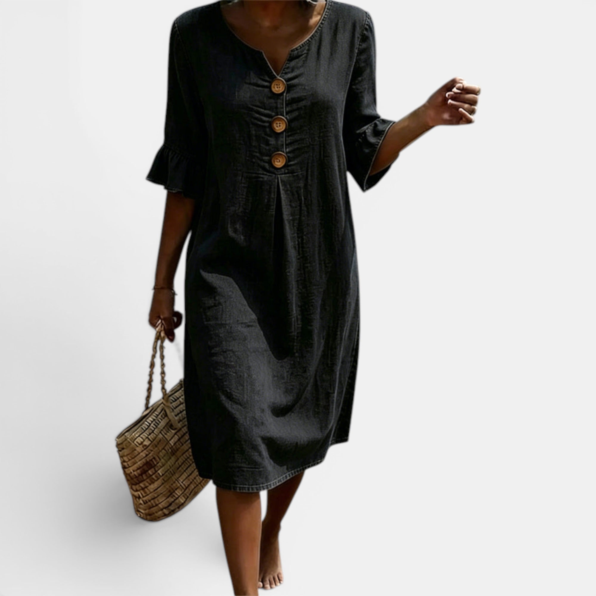 Ellmont London | Women's Casual Denim Midi Dress with Button Front