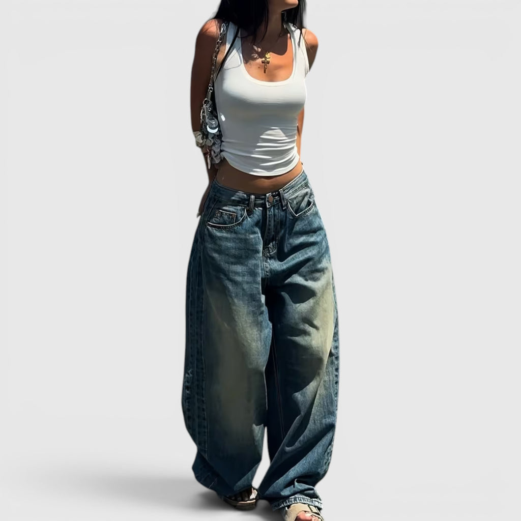 Ellmont London | Women's Oversized Baggy Jeans Straight Leg Casual Floor Length Pants