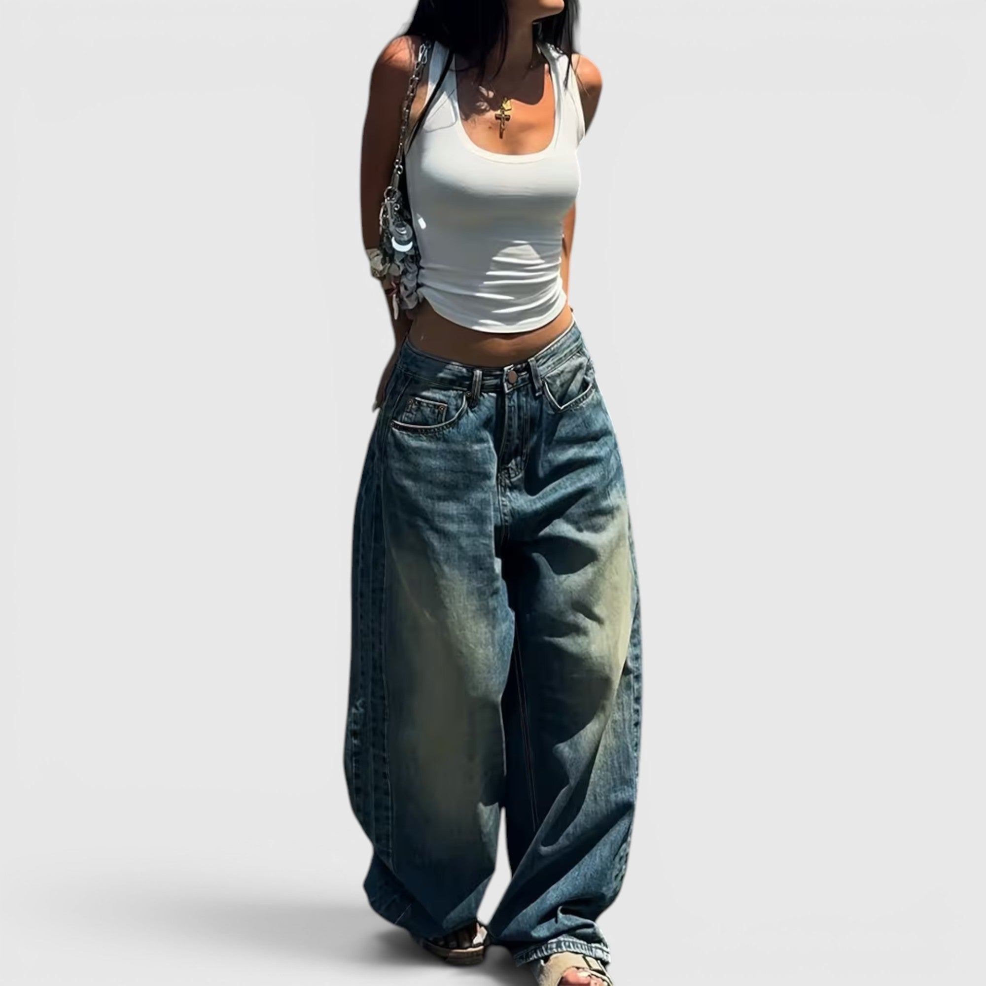 Ellmont London | Women's Oversized Baggy Jeans Straight Leg Casual Floor Length Pants