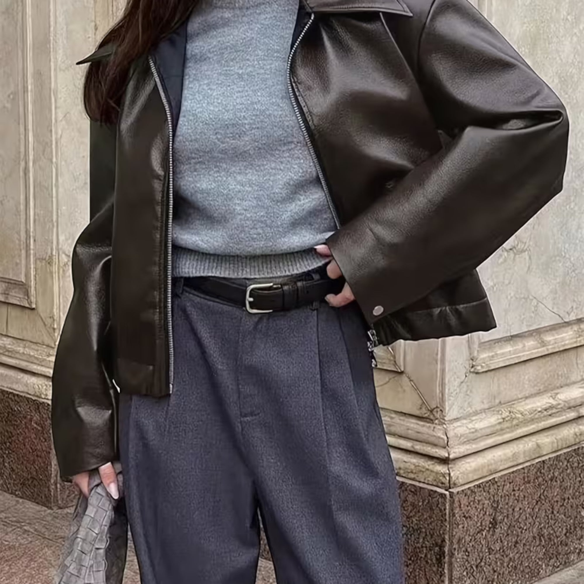 Ellmont London | Leather Jacket Women's Casual Moto Jacket with Lapel Collar