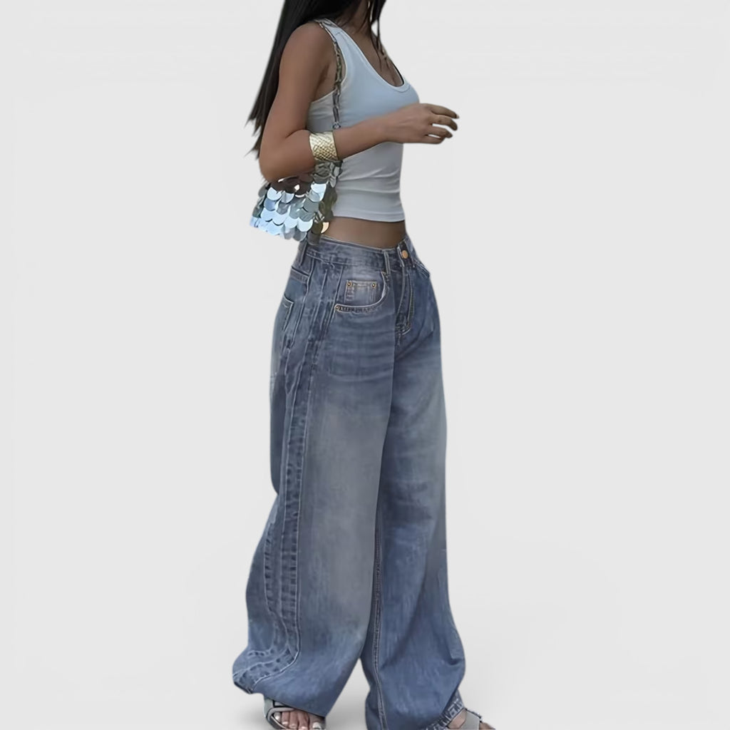 Ellmont London | Women's Oversized Baggy Jeans Straight Leg Casual Floor Length Pants