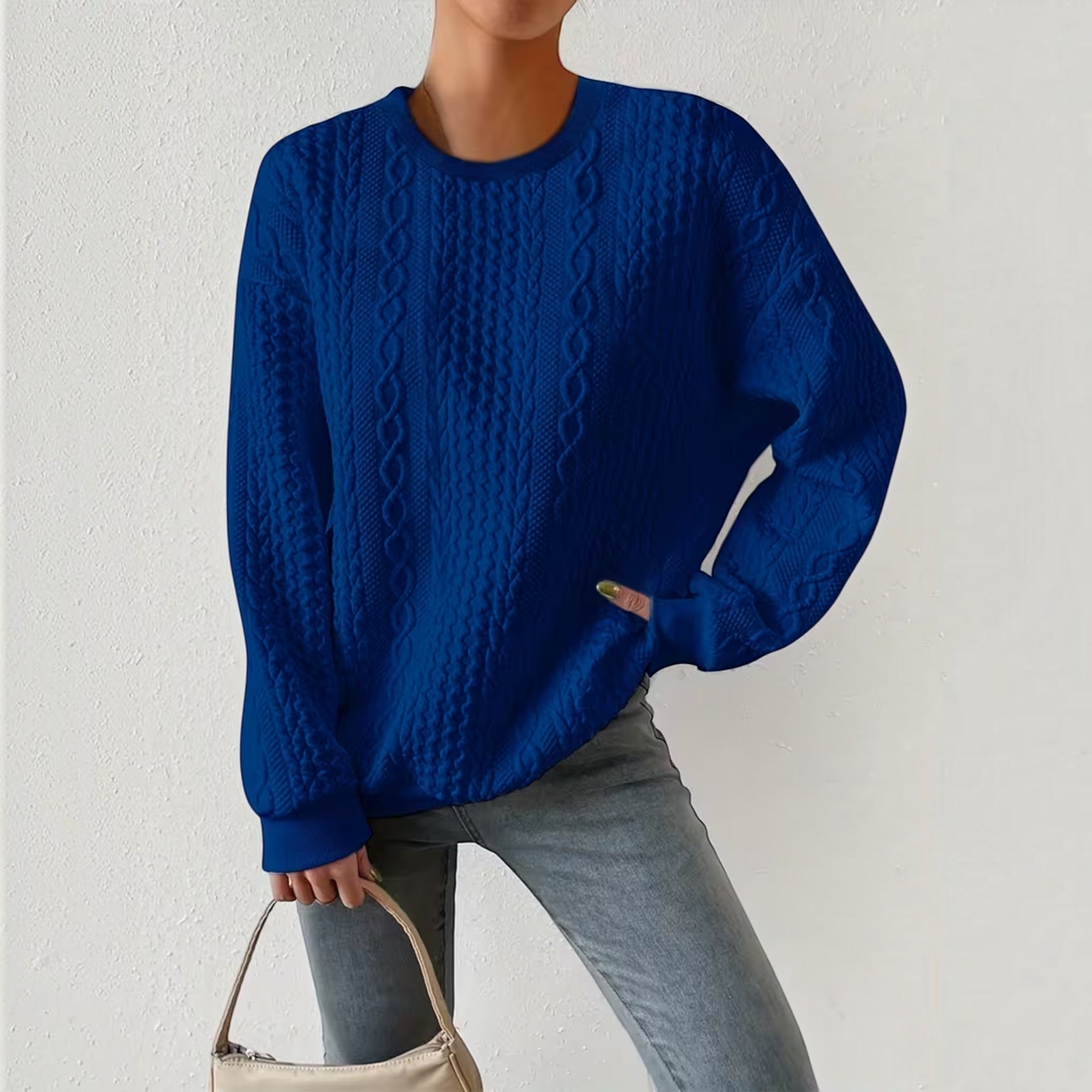 Nadia | Women's Crewneck Sweater – Textured Long Sleeve Casual Pullover
