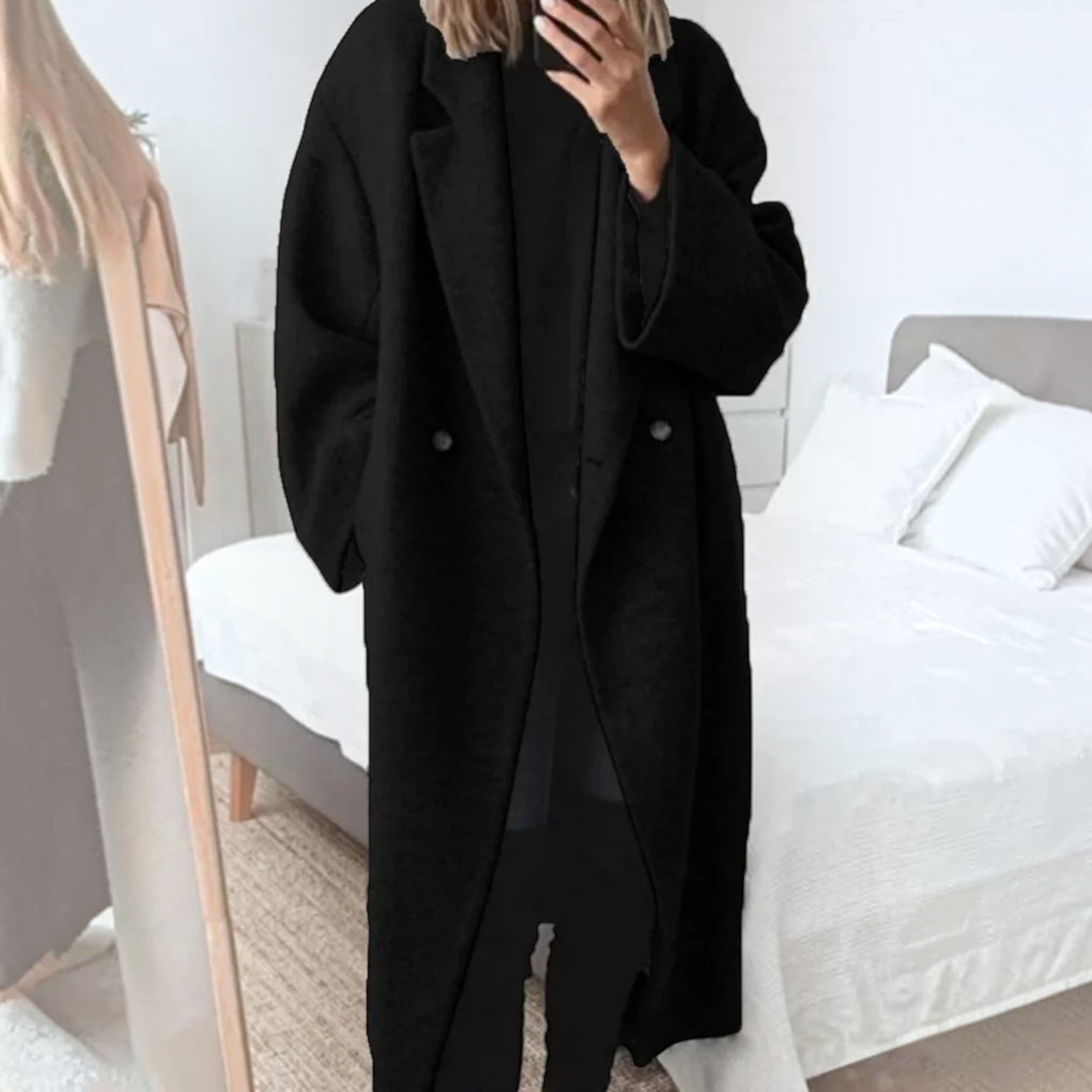 Olive | Women's Wool Blend Maxi Coat Double-Breasted Long Coat